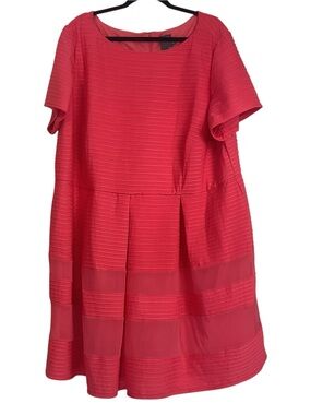 Taylor 24W Coral Pink Textured Fit & Flare Dress Sheer Mesh Hem Plus Size